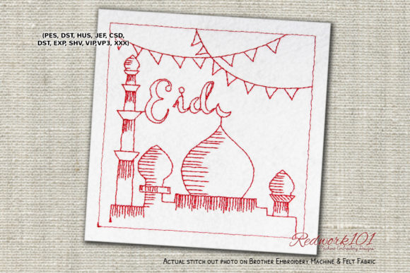 Eid Celebration Mosque Redwork Design
