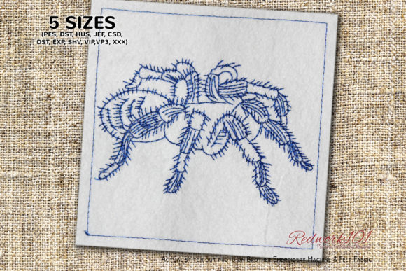 Hairy Tarantula Spider Redwork Embroidery
