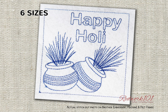 Holi Colorful Pots Redwork Embroidery Review