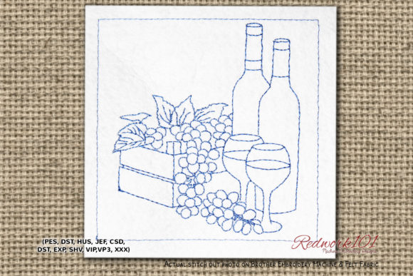 Wine with Grapes Redwork Embroidery Review